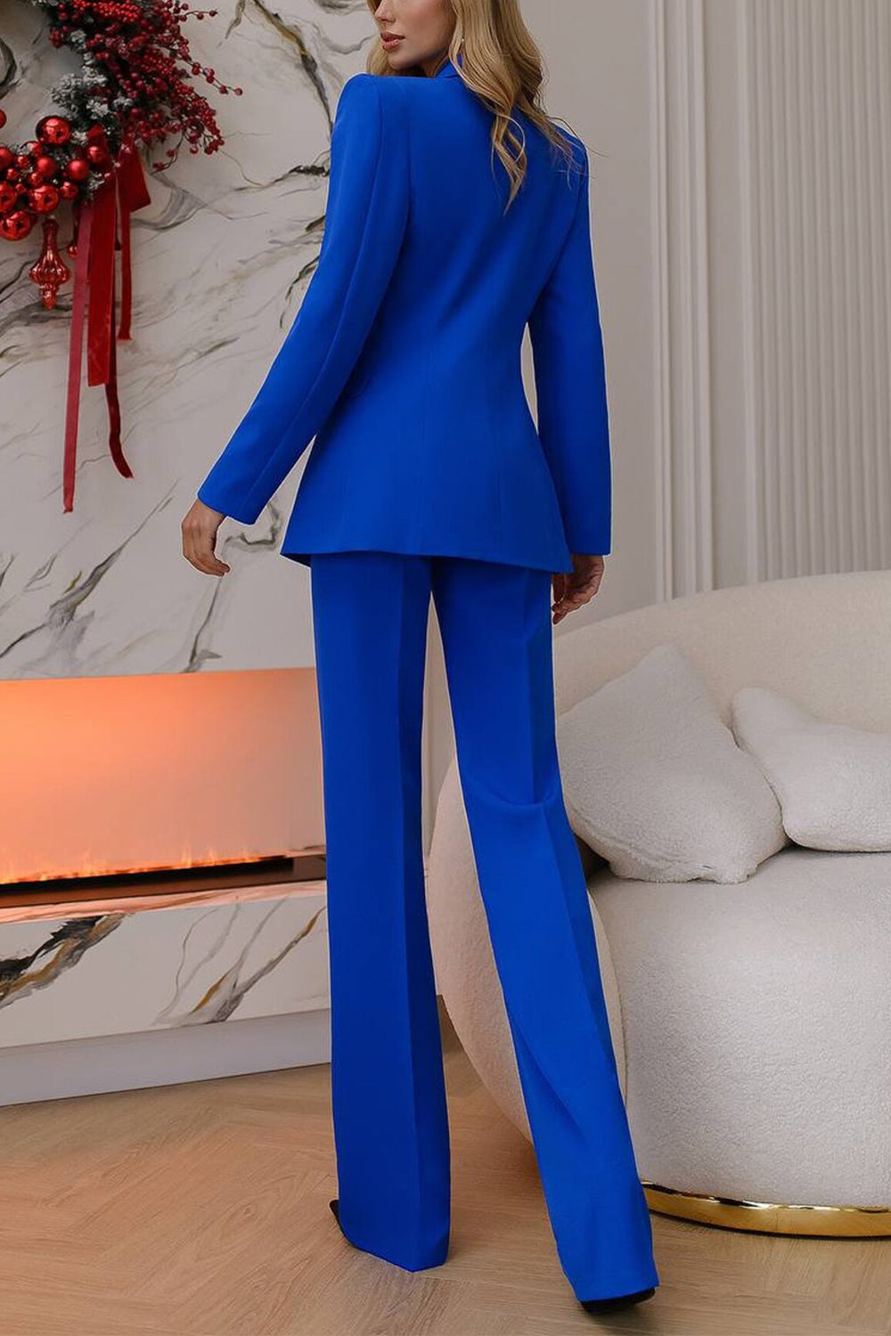 Royal Blue Business Casual Peak Lapel Women Suit 2 Piece