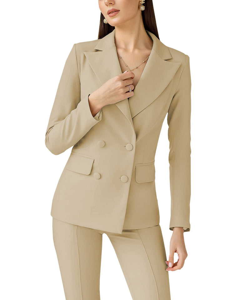 solovedress 2 Piece Business Casual Double Breasted Peak Lapel Slim Fit Women Suit (Blazer+Pants)