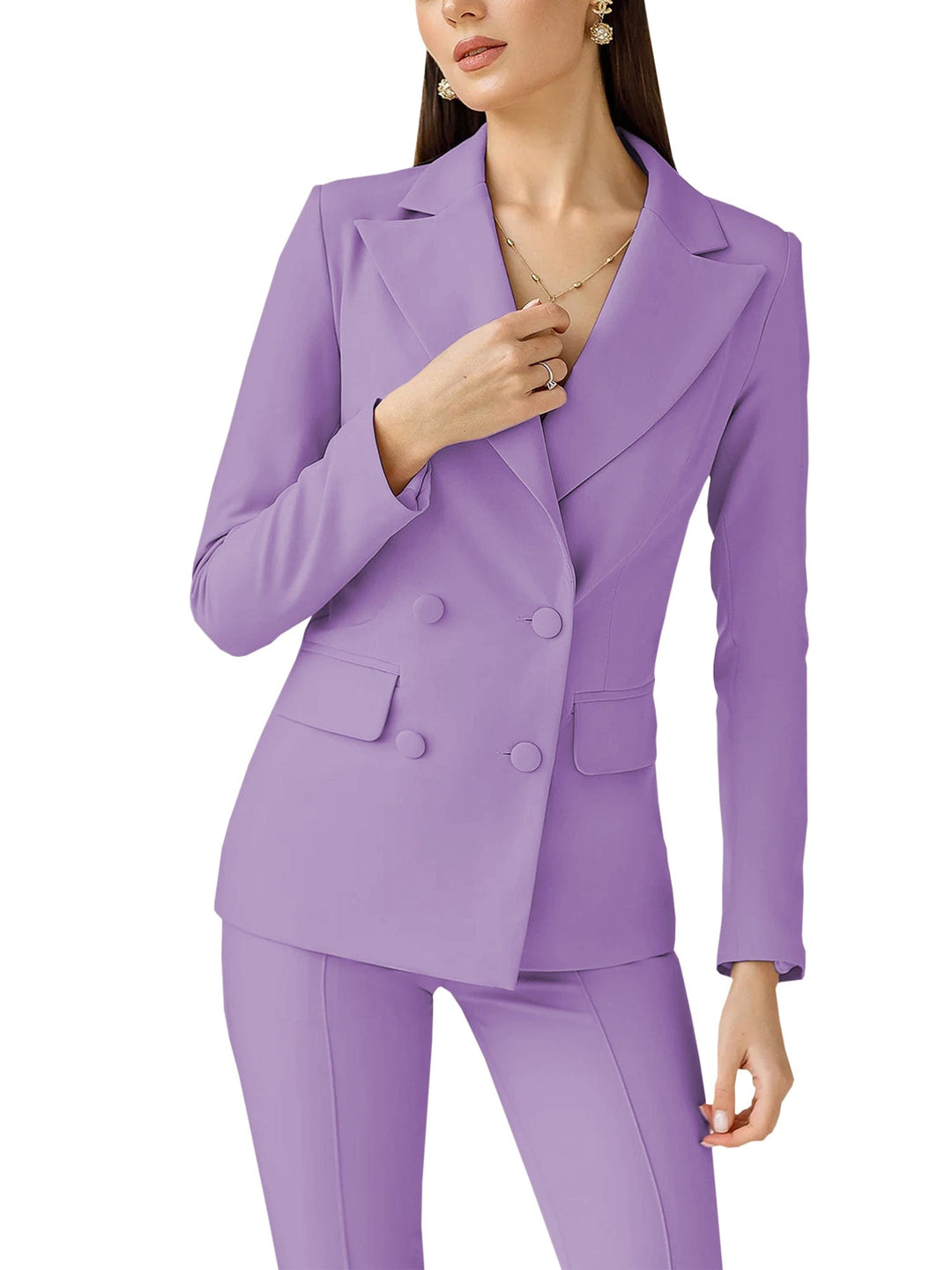 solovedress 2 Piece Business Casual Double Breasted Peak Lapel Slim Fit Women Suit (Blazer+Pants)