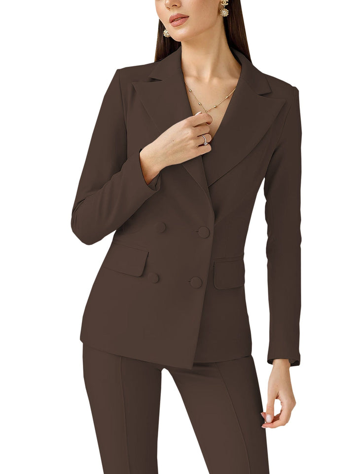 solovedress 2 Piece Business Casual Double Breasted Peak Lapel Slim Fit Women Suit (Blazer+Pants)