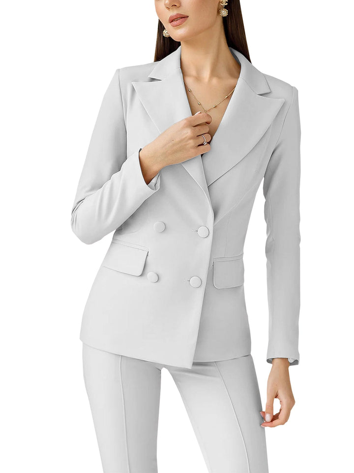 solovedress 2 Piece Business Casual Double Breasted Peak Lapel Slim Fit Women Suit (Blazer+Pants)