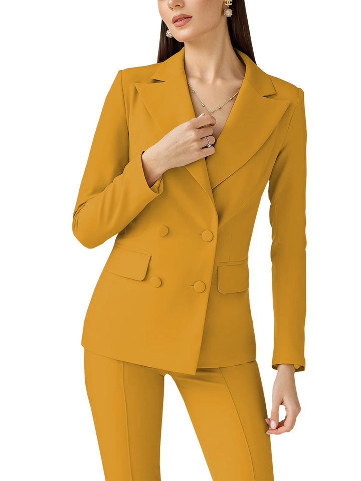 solovedress 2 Piece Business Casual Double Breasted Peak Lapel Slim Fit Women Suit (Blazer+Pants)