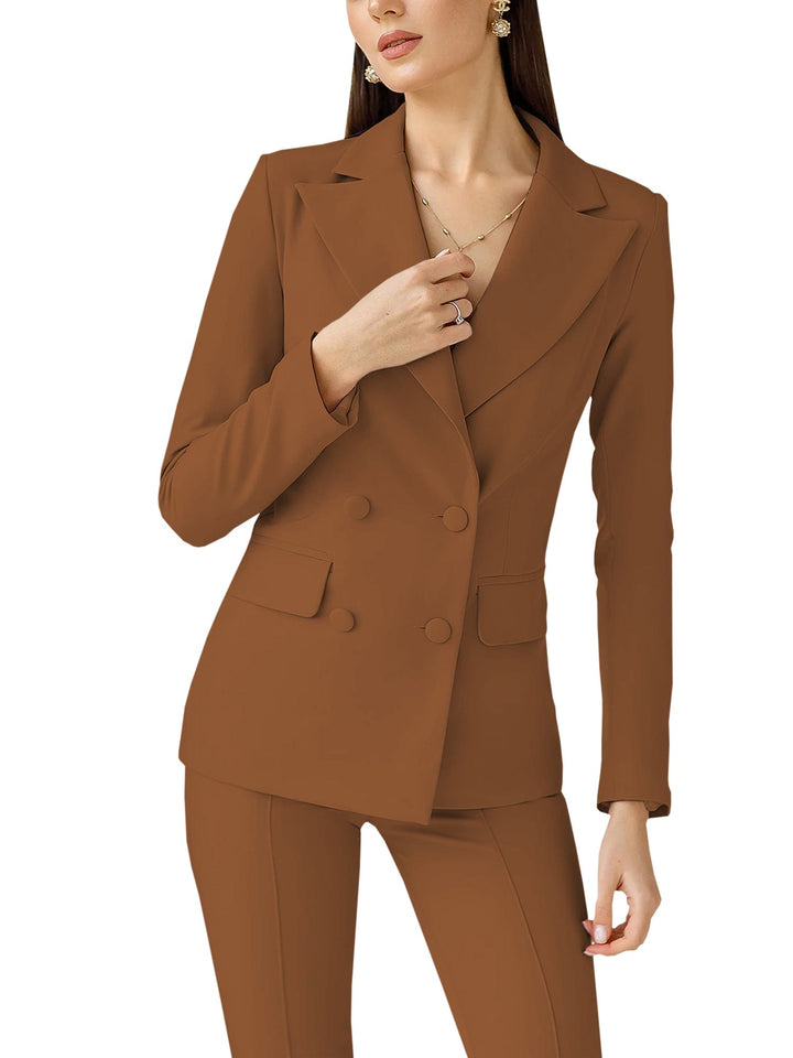 solovedress 2 Piece Business Casual Double Breasted Peak Lapel Slim Fit Women Suit (Blazer+Pants)