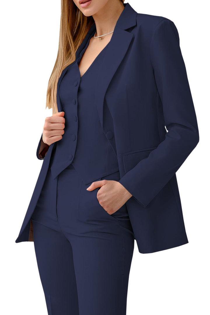 solovedress 3 Piece Peak Lapel Double Buttons Slim Fit Women Suit (Blazer+Vest+Pants）