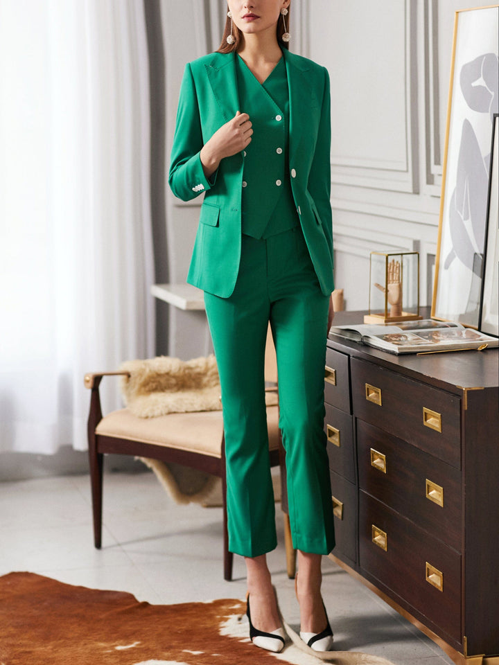 solovedress 3 Pieces Double Buttons Peak Lapel Women Suit (Blazer+vest+Pants)