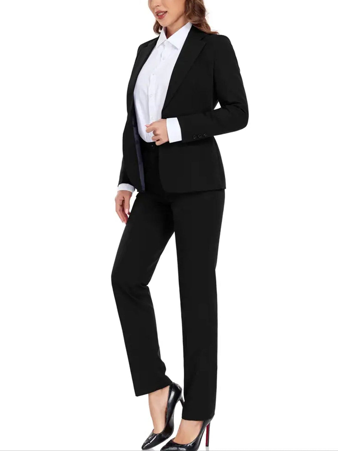 solovedress Black Women Suit 2 Piece Single Buttons Notch Lapel Jacket (Blazer+Pants)