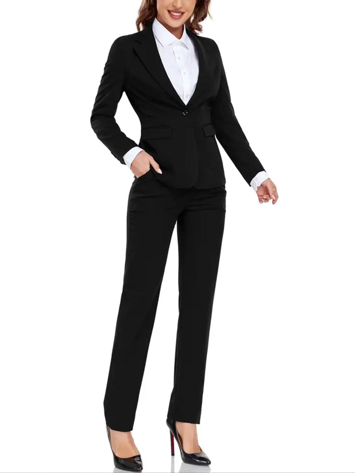 solovedress Black Women Suit 2 Piece Single Buttons Notch Lapel Jacket (Blazer+Pants)