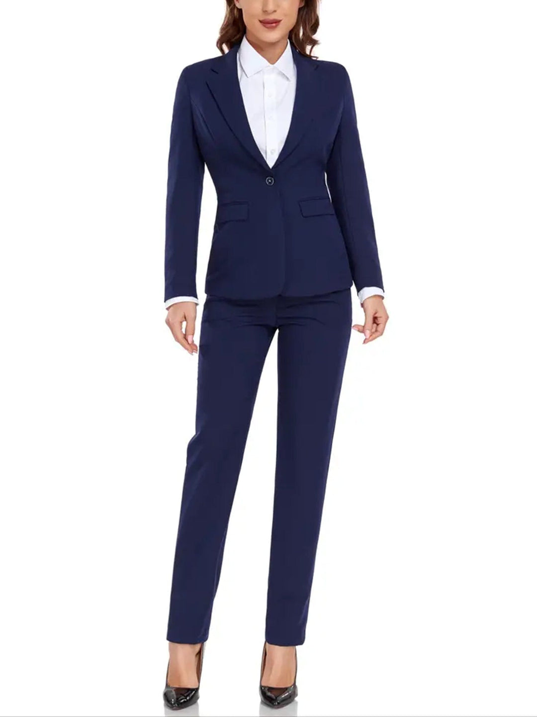 solovedress Navy Women Suit 2 Piece Single Buttons Notch Lapel Jacket (Blazer+Pants)