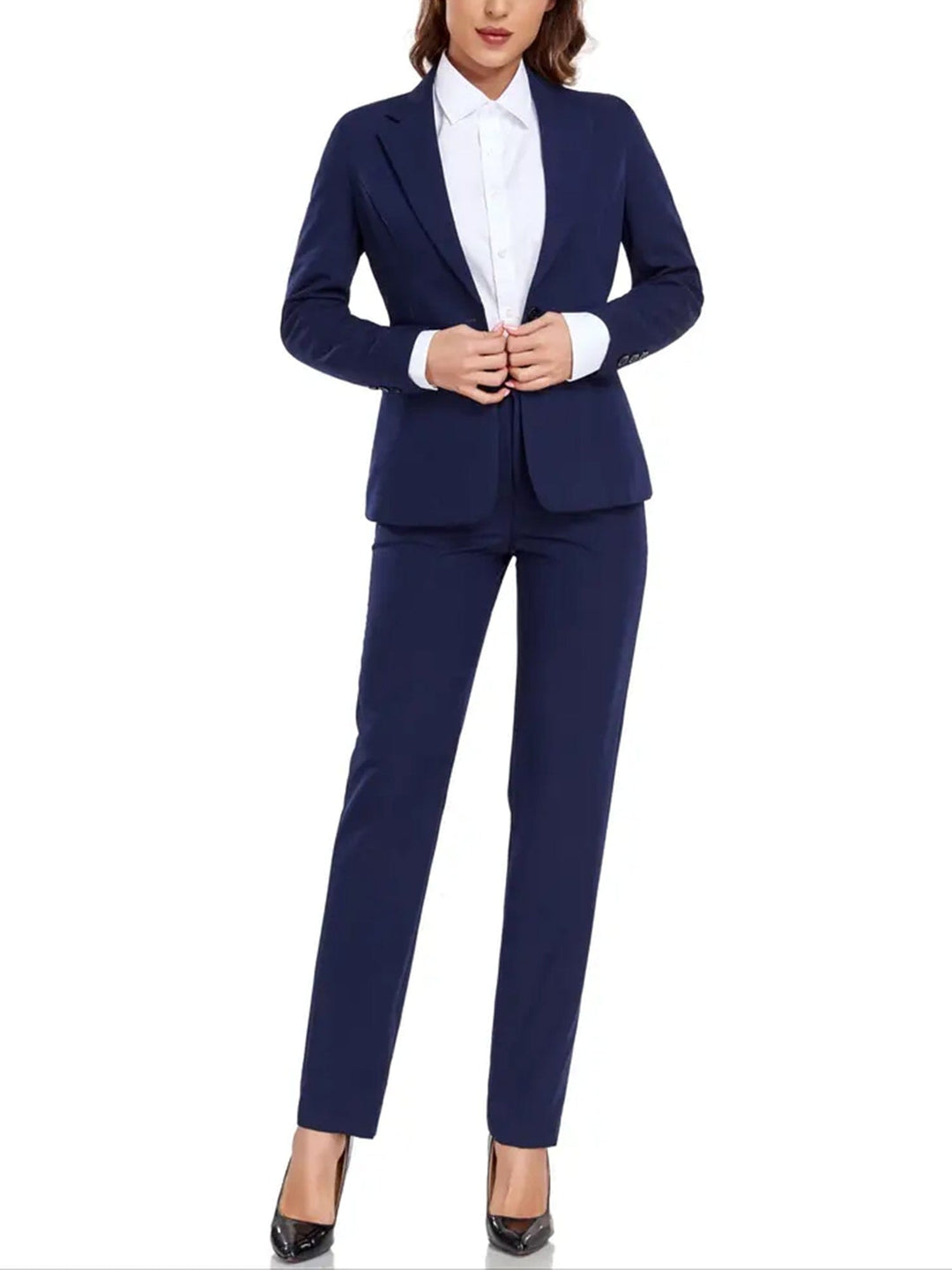 solovedress Navy Women Suit 2 Piece Single Buttons Notch Lapel Jacket (Blazer+Pants)