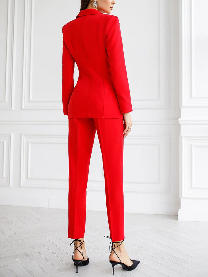 solovedress Red 2 Piece Business Casual Slim Fit Peak Lapel Women Suit (Blazer+Pants)