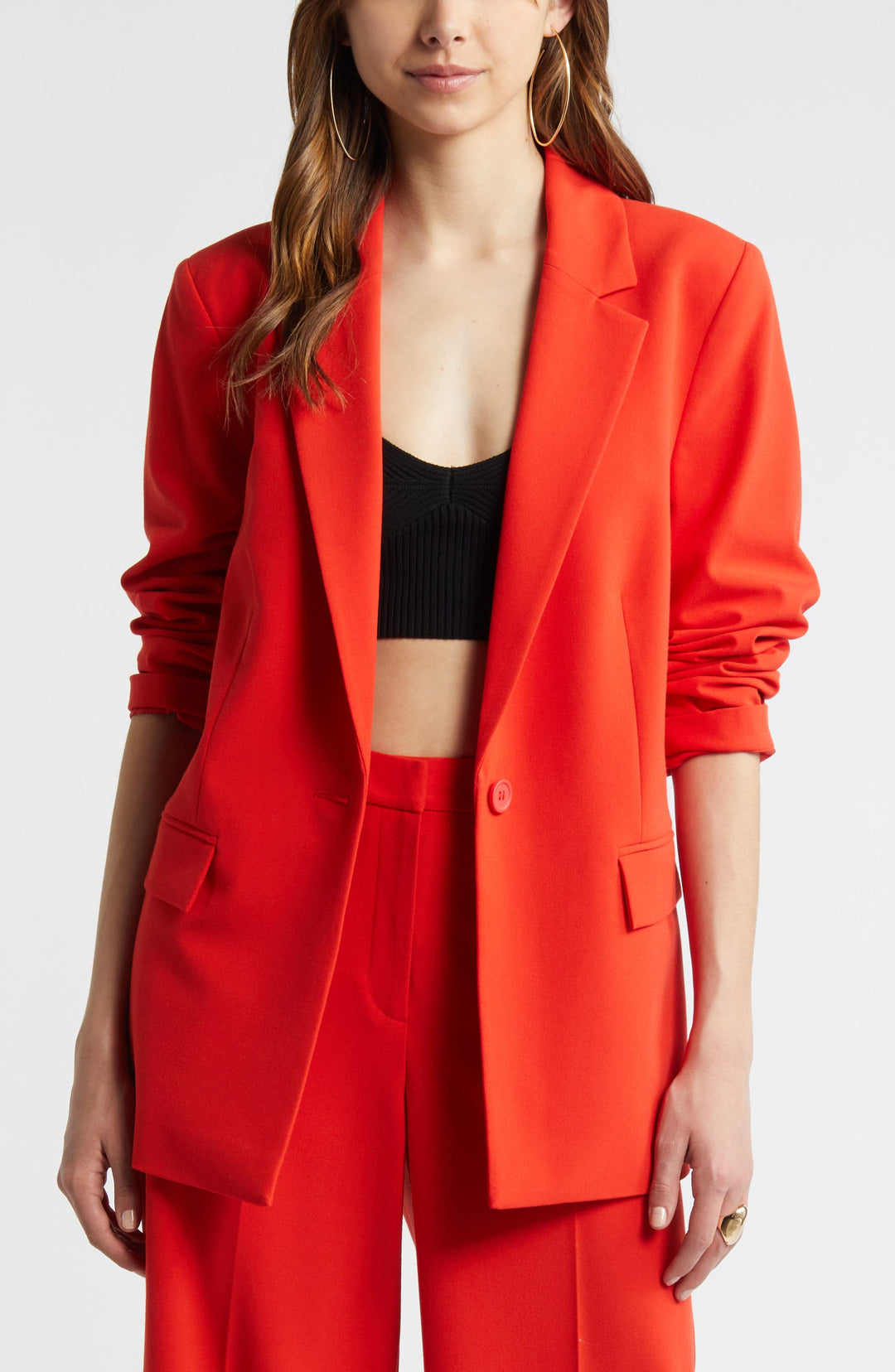 solovedress Red 2 Piece Casual Notch Lapel Women Suit (Blazer+Pants)