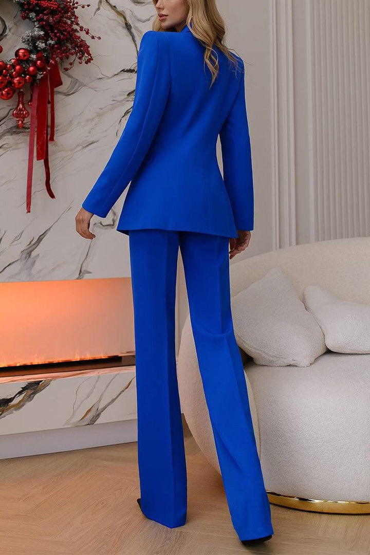 solovedress Royal Blue Business Casual Peak Lapel Women Suit 2 Piece