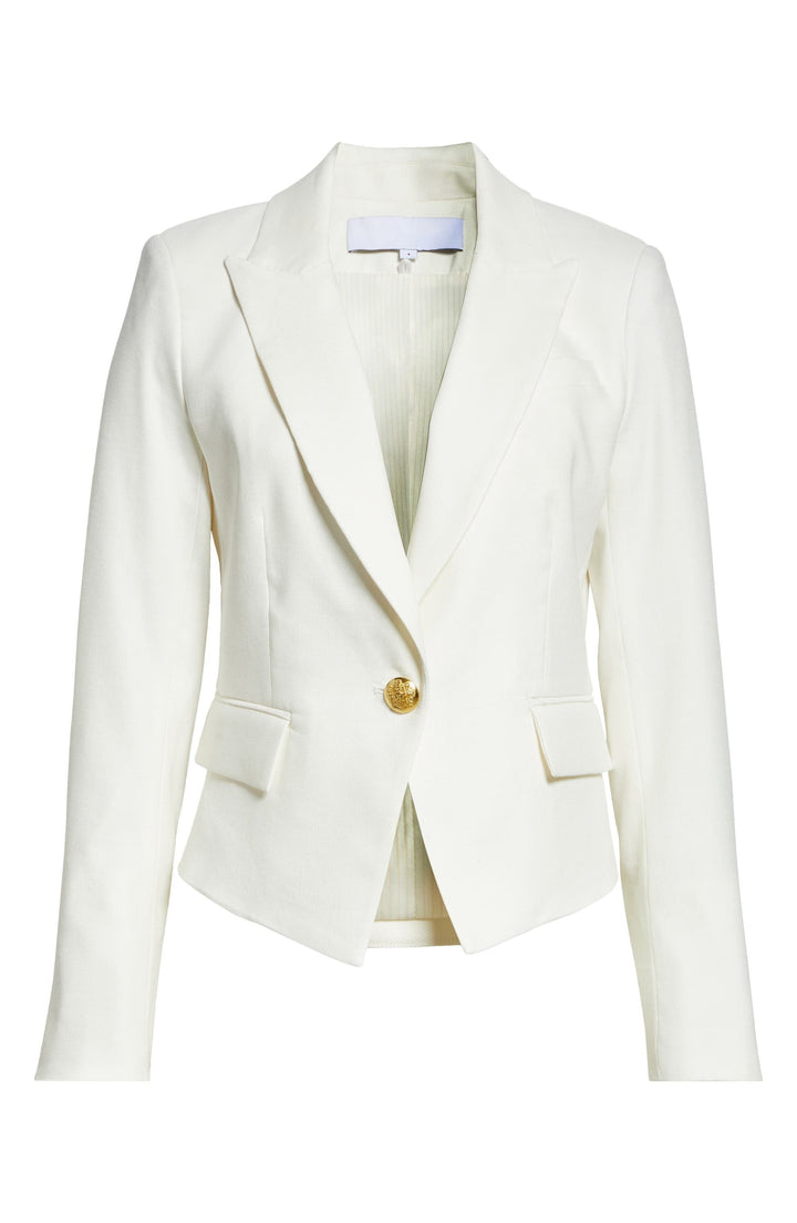 solovedress White Single Button Notch Lapel Women Blazer