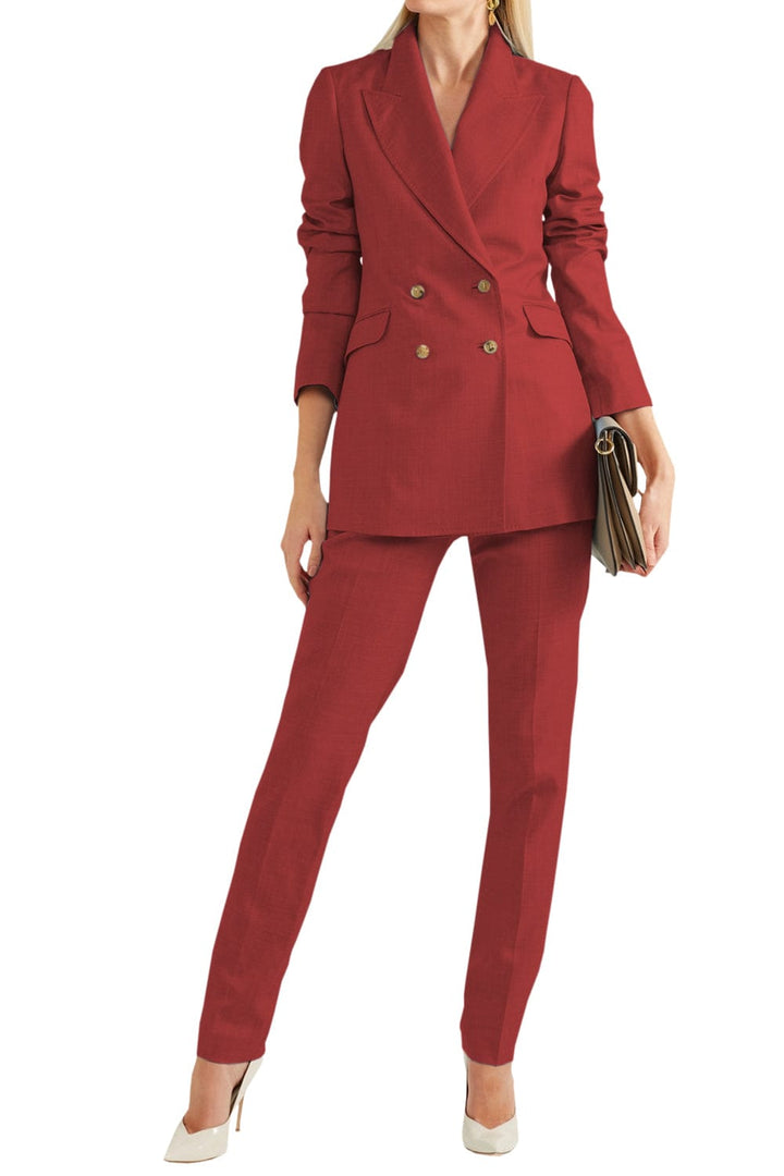 solovedress Women Linen Suit 2 Piece Peak Lapel Double Breasted Jacked (Blazer+Pants）